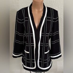 Misook Black & White Open-Front Check Knit Jacket